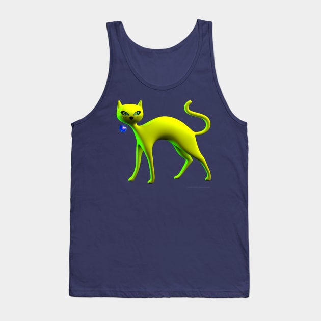 The Yellow Cat And Glass Blue Cherry Tank Top by THE-LEMON-WATCH